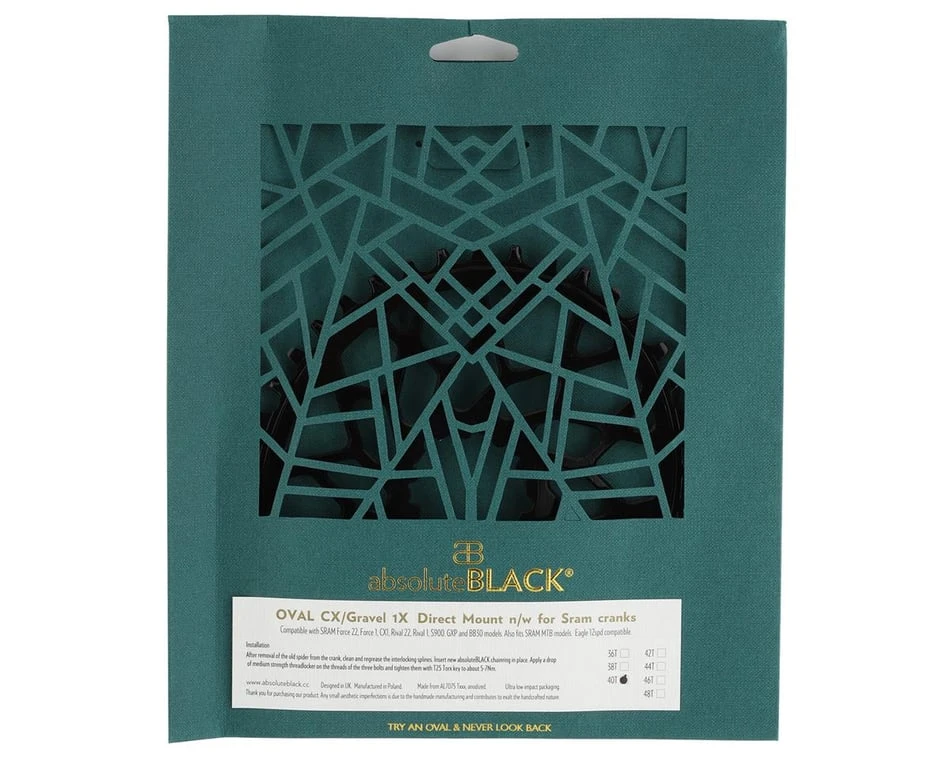 Absolute Black GXP/BB30 Direct Mount Oval CX Chainring (Black) (1x) (6mm Offset) (Single) (40T) (SRAM 3-Bolt) - Image 2